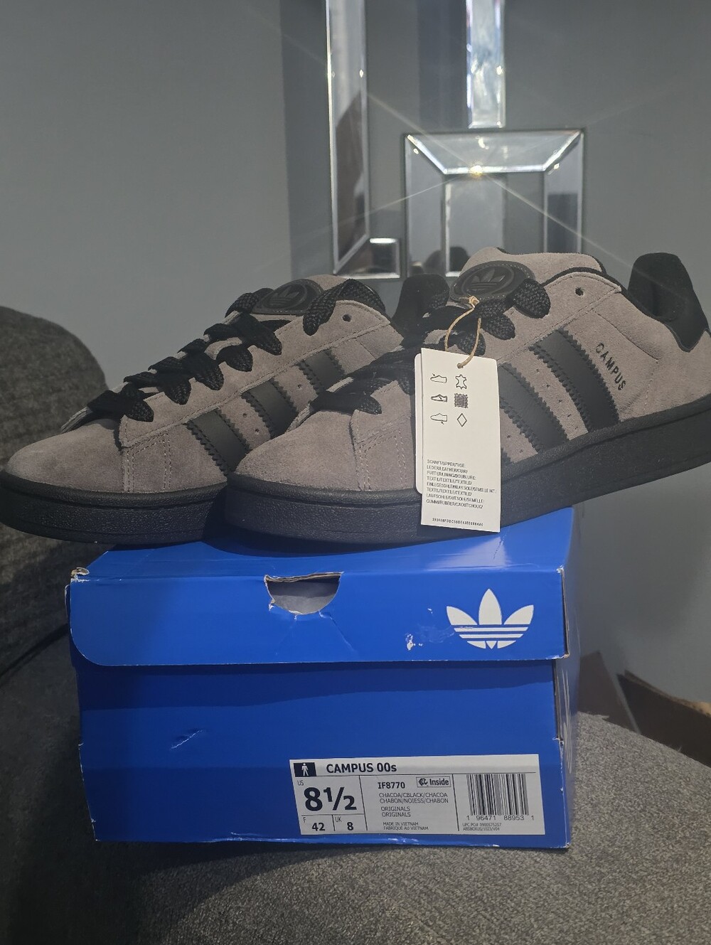 Adidas Originals Campus 00s Charcoal Black Suede - Size US Men's 8.5 (IF8770) - Picture 2 of 7